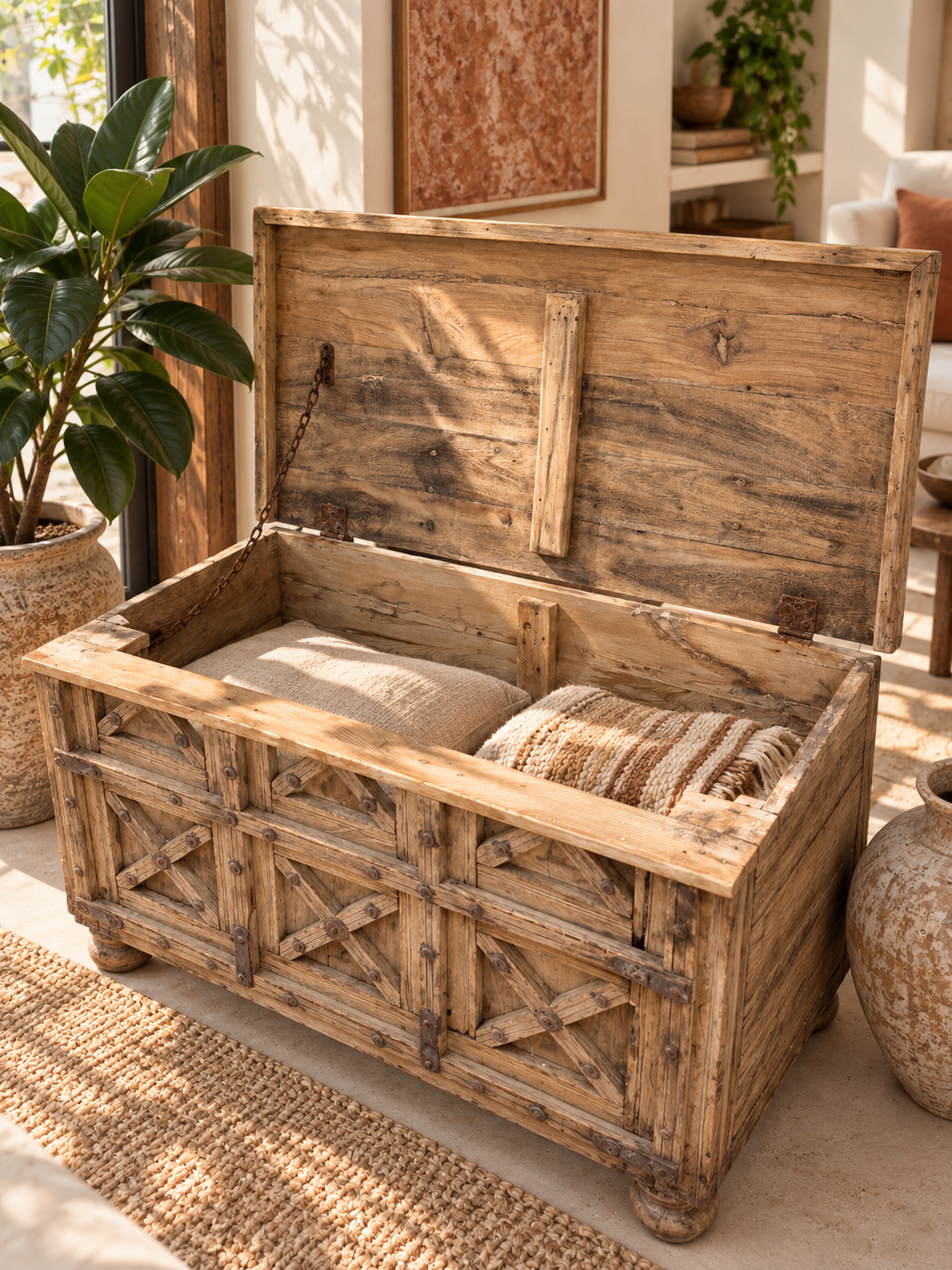 Coffre indien ancien en bois