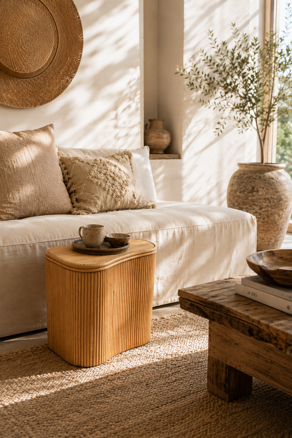 Table d’appoint coffre en rotin