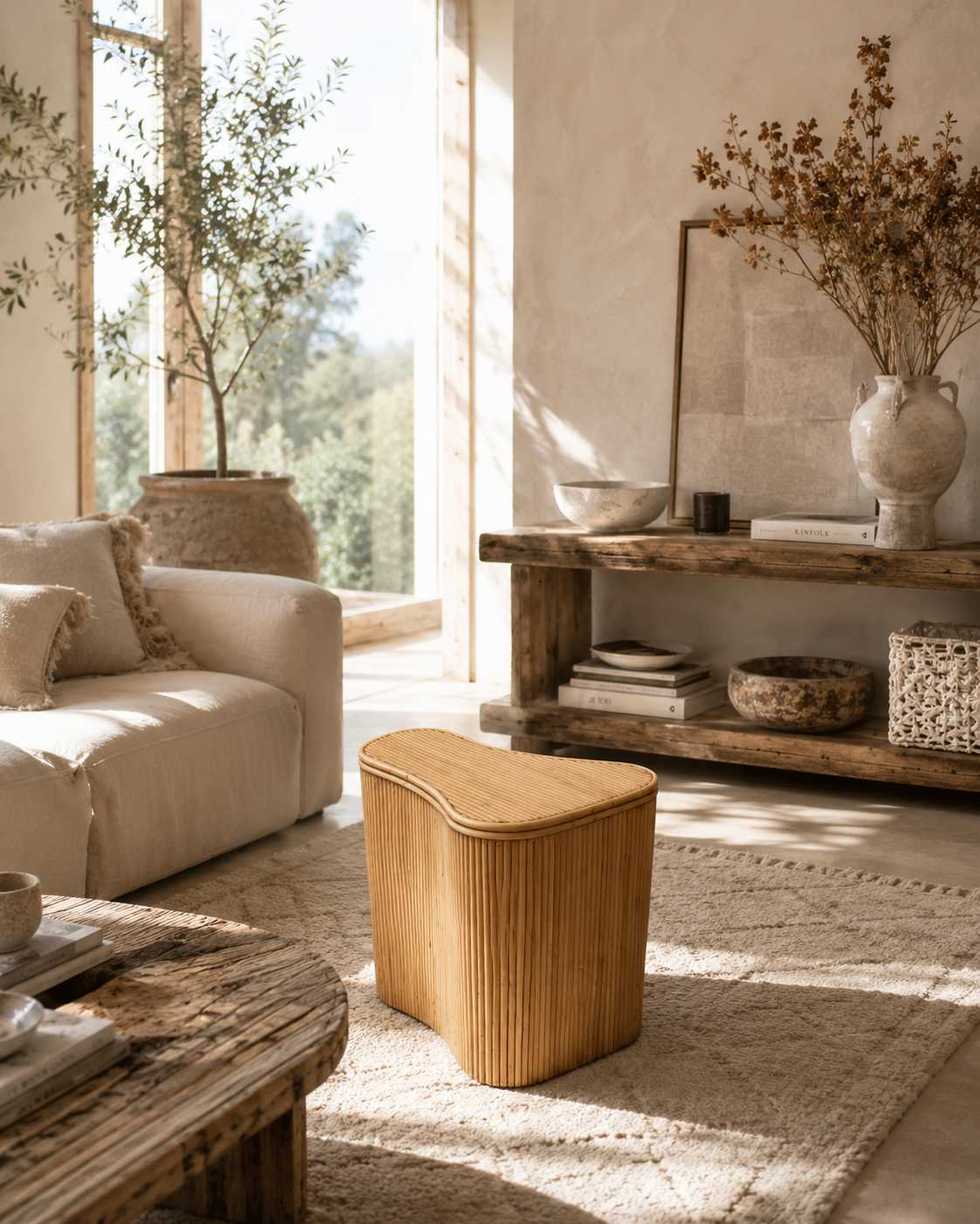 Table d’appoint coffre en rotin