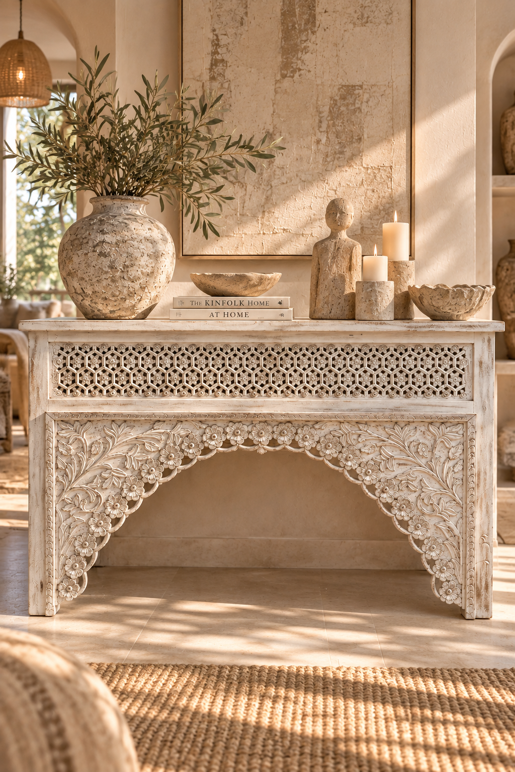Console indienne sculptée en bois ancien