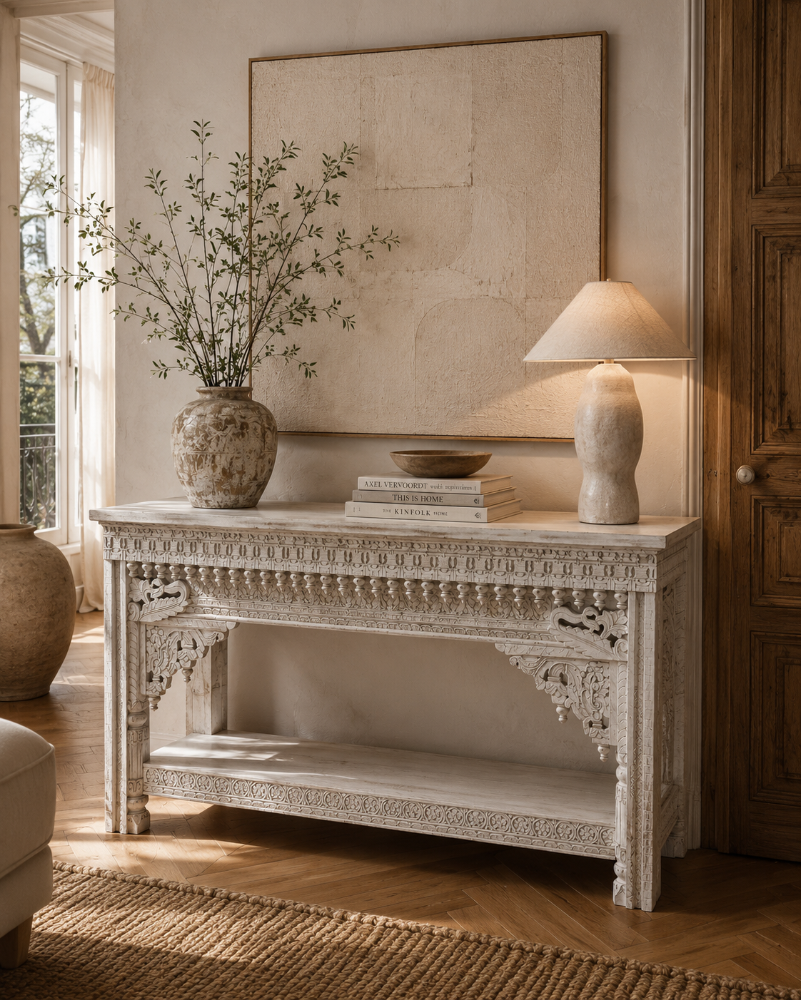 Console indienne sculptée en bois