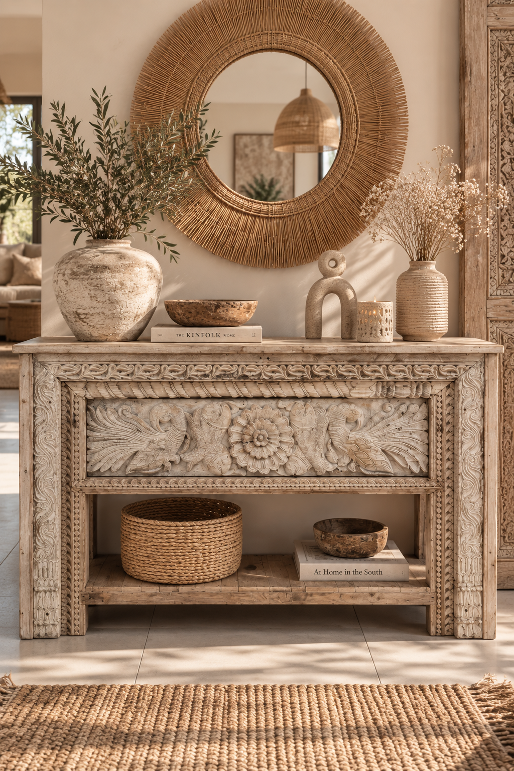 Console indienne ancienne en bois sculpté