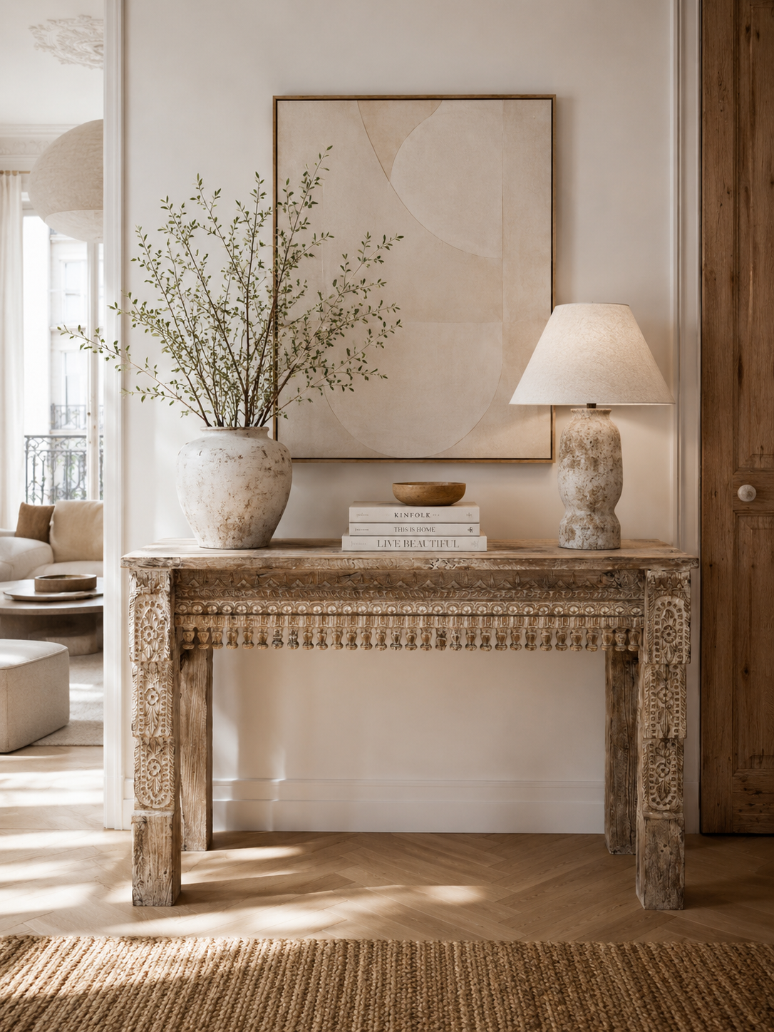 Console indienne sculptée en bois
