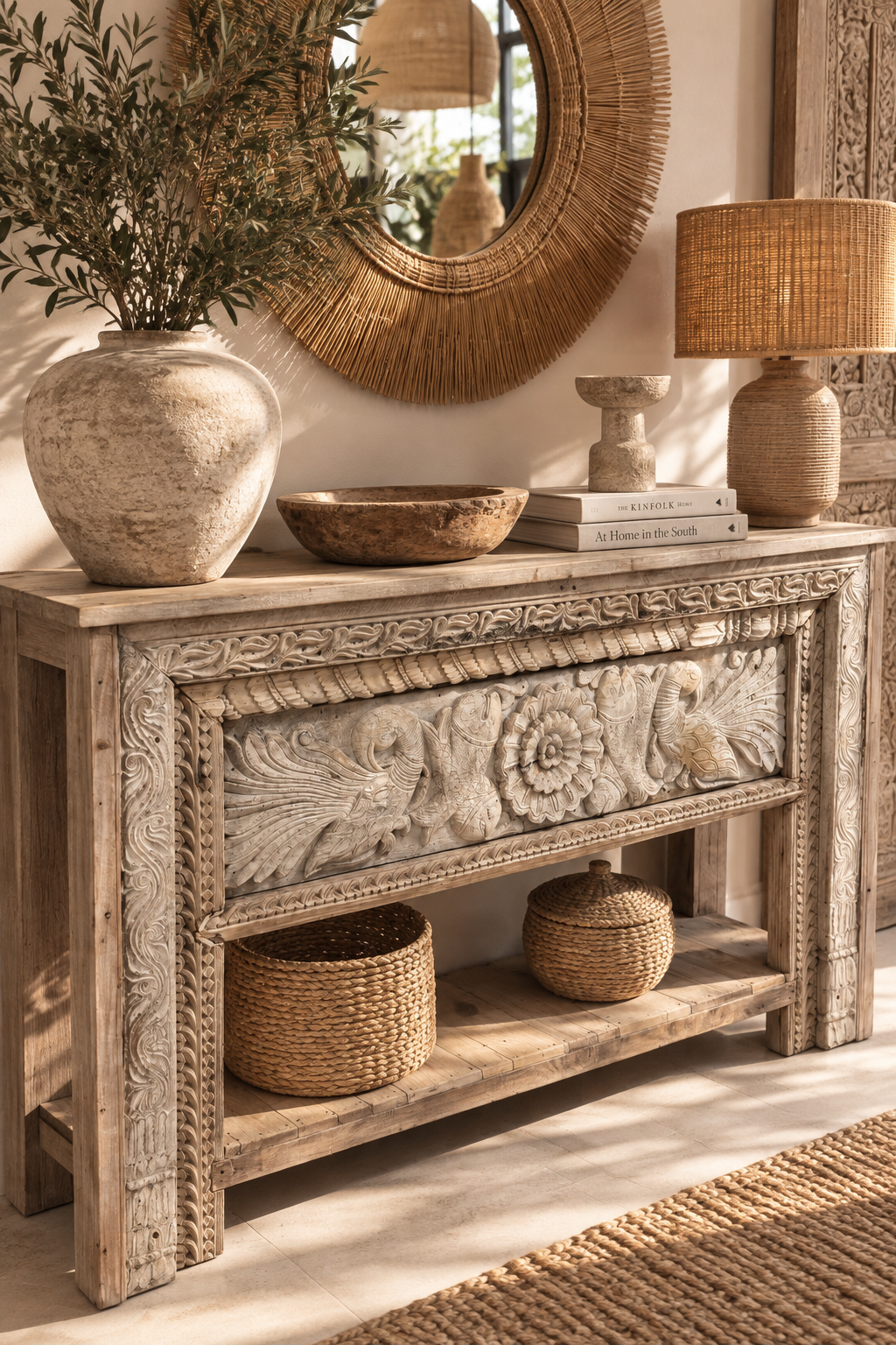 Console indienne ancienne en bois sculpté