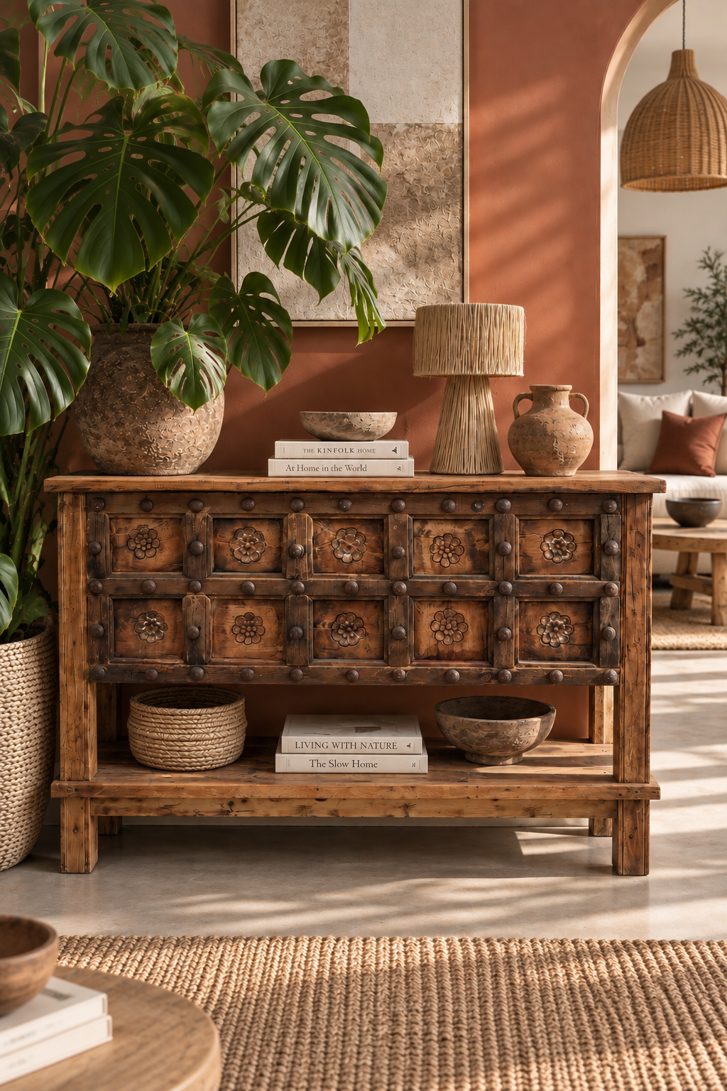 Console indienne ancienne en bois sculpté