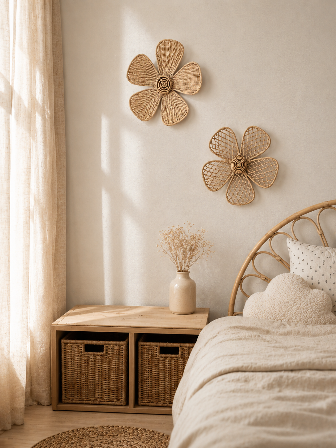 Set déco mural fleurs en rotin