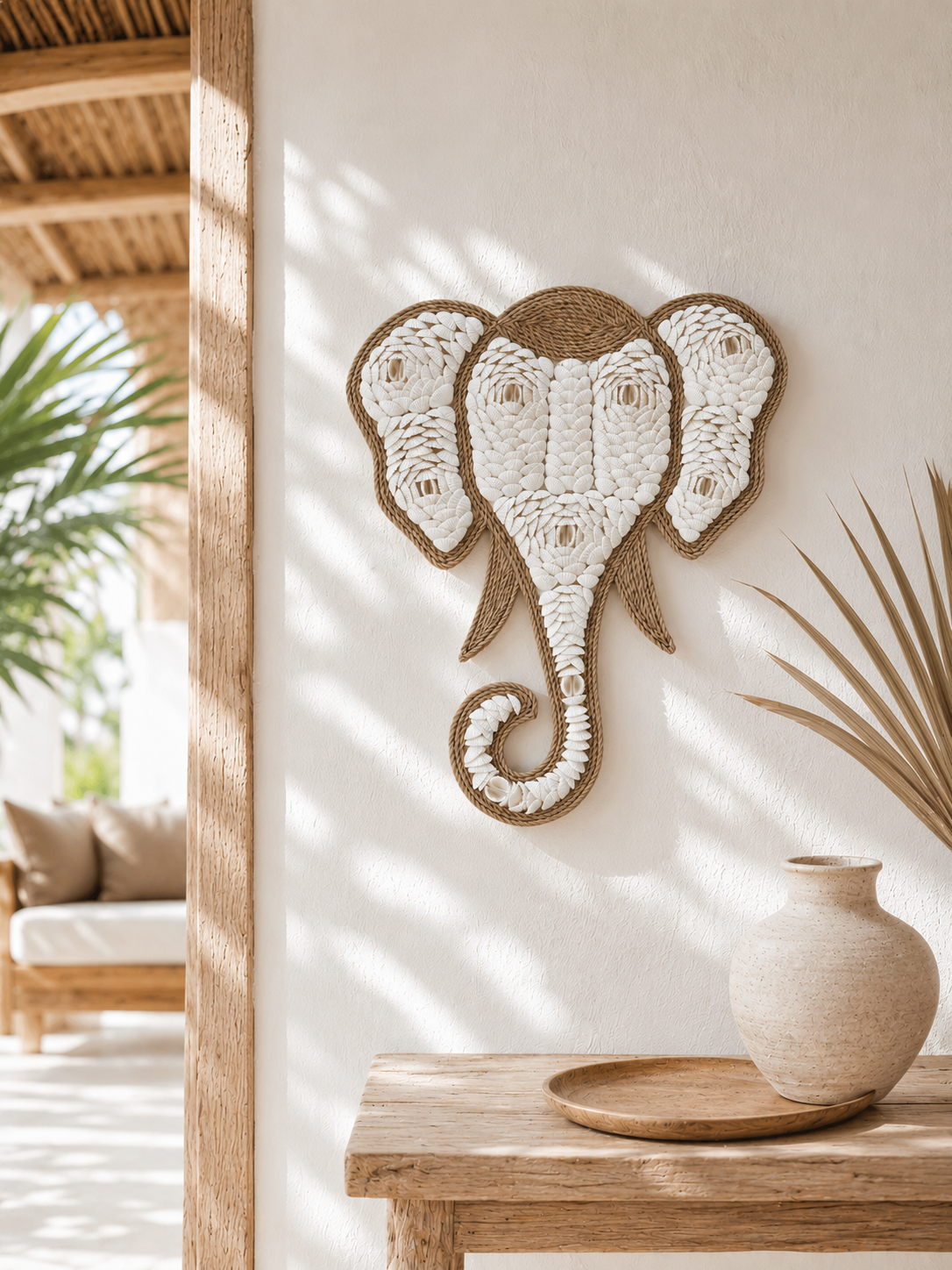 Décoration murale éléphant en coquillages