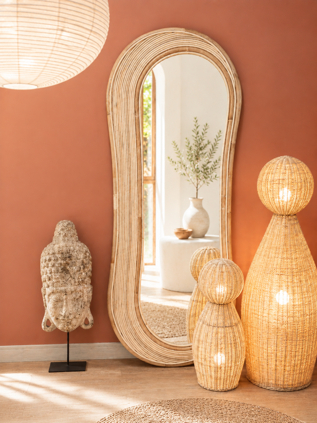 Miroir Halo en rotin