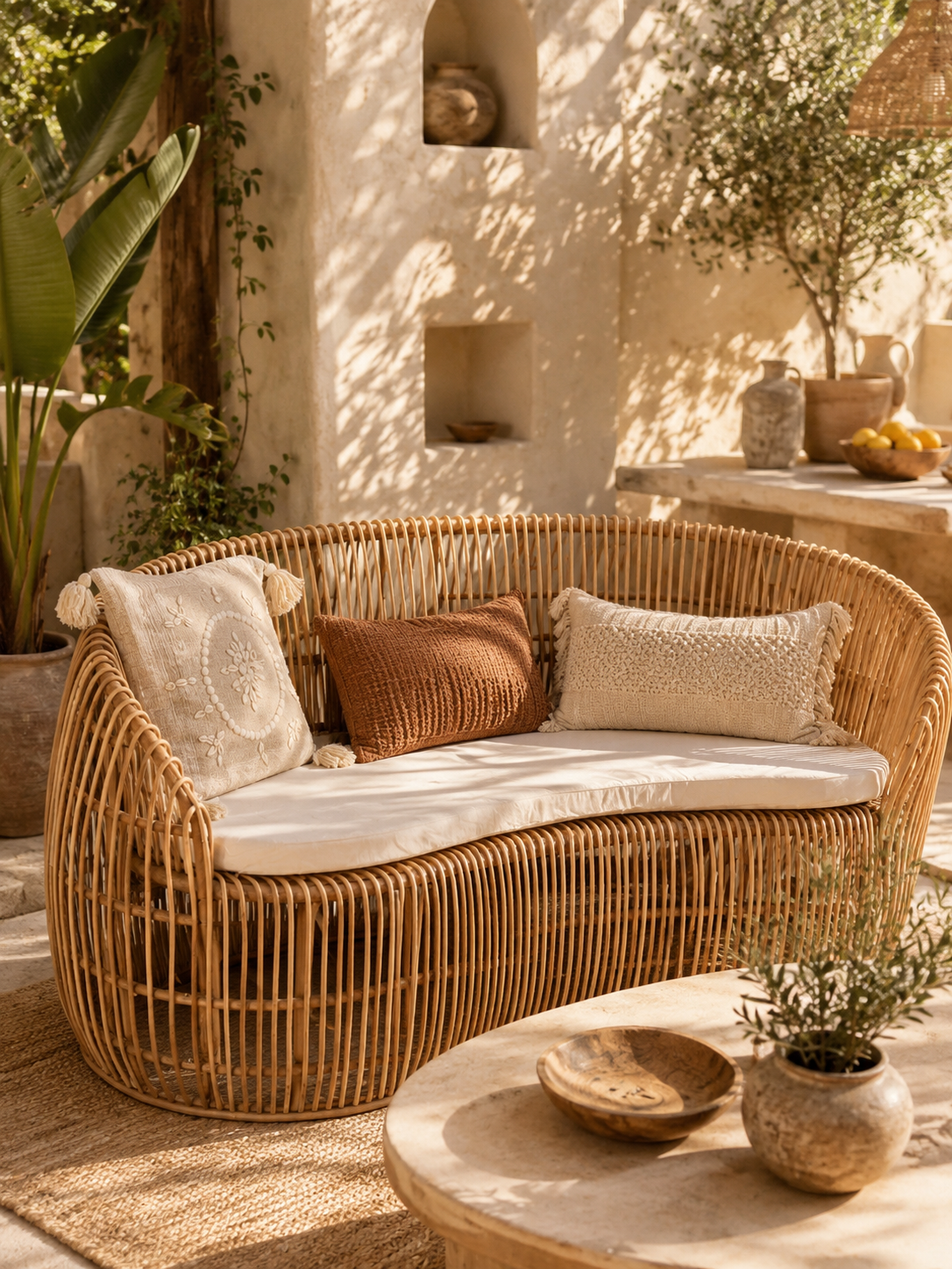 Banquette Lombok en rotin