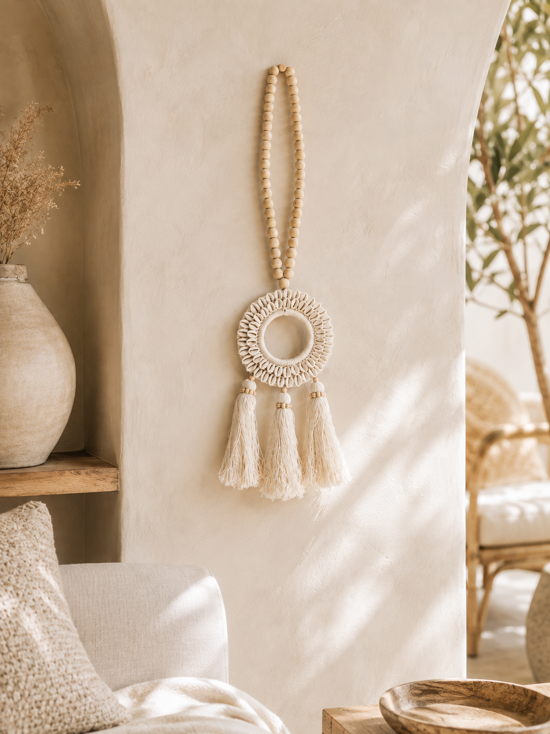 Suspension macramé et coquillage