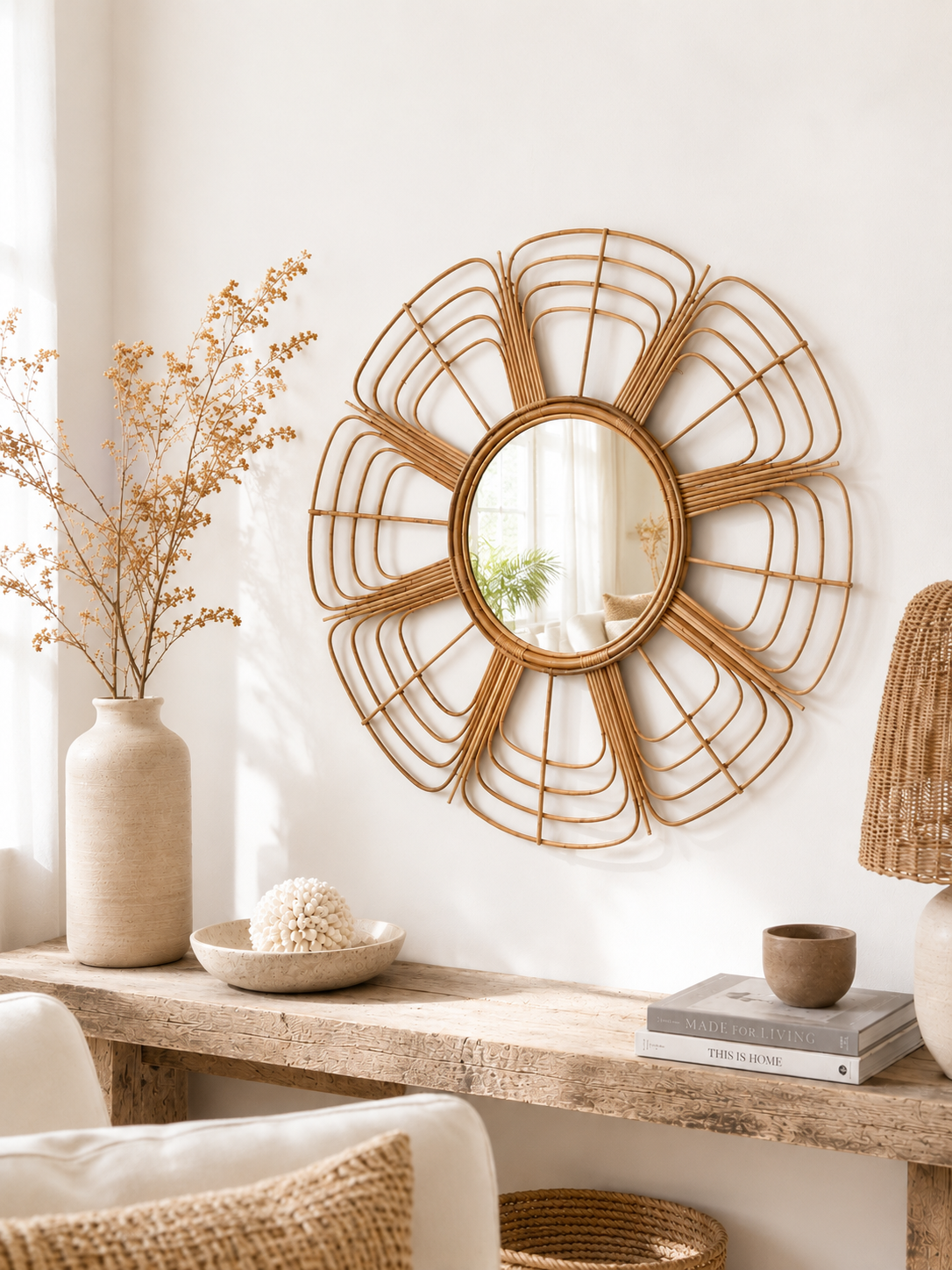 Miroir Fleur en rotin