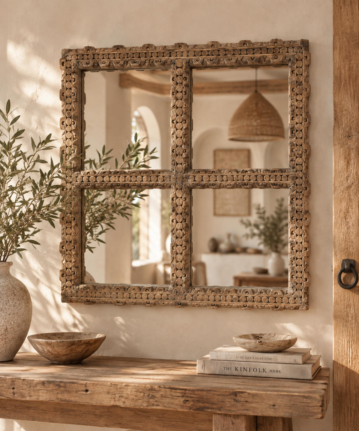 Miroir indien en bois sculpté