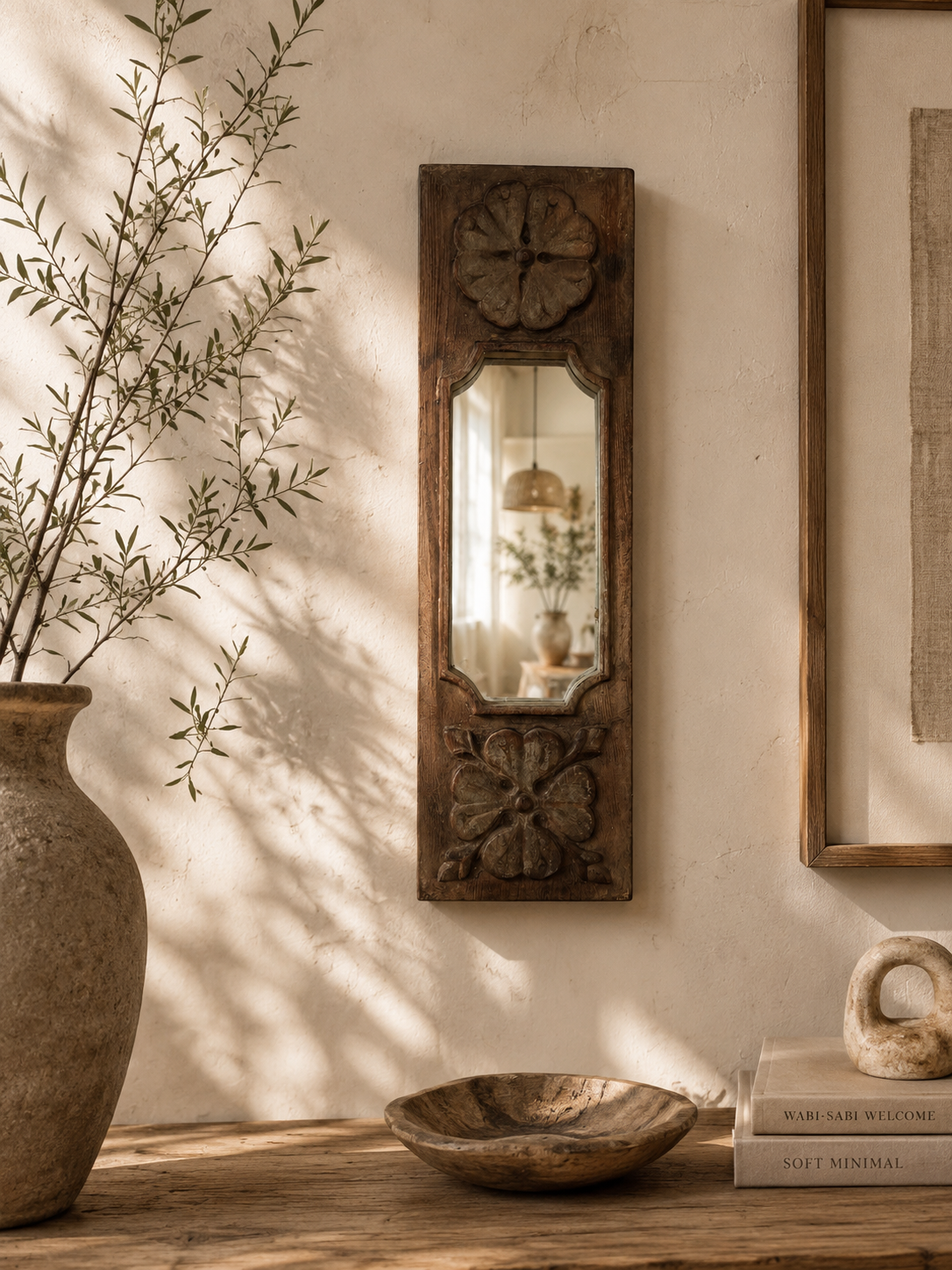 Miroir ancien sculpté en bois indien