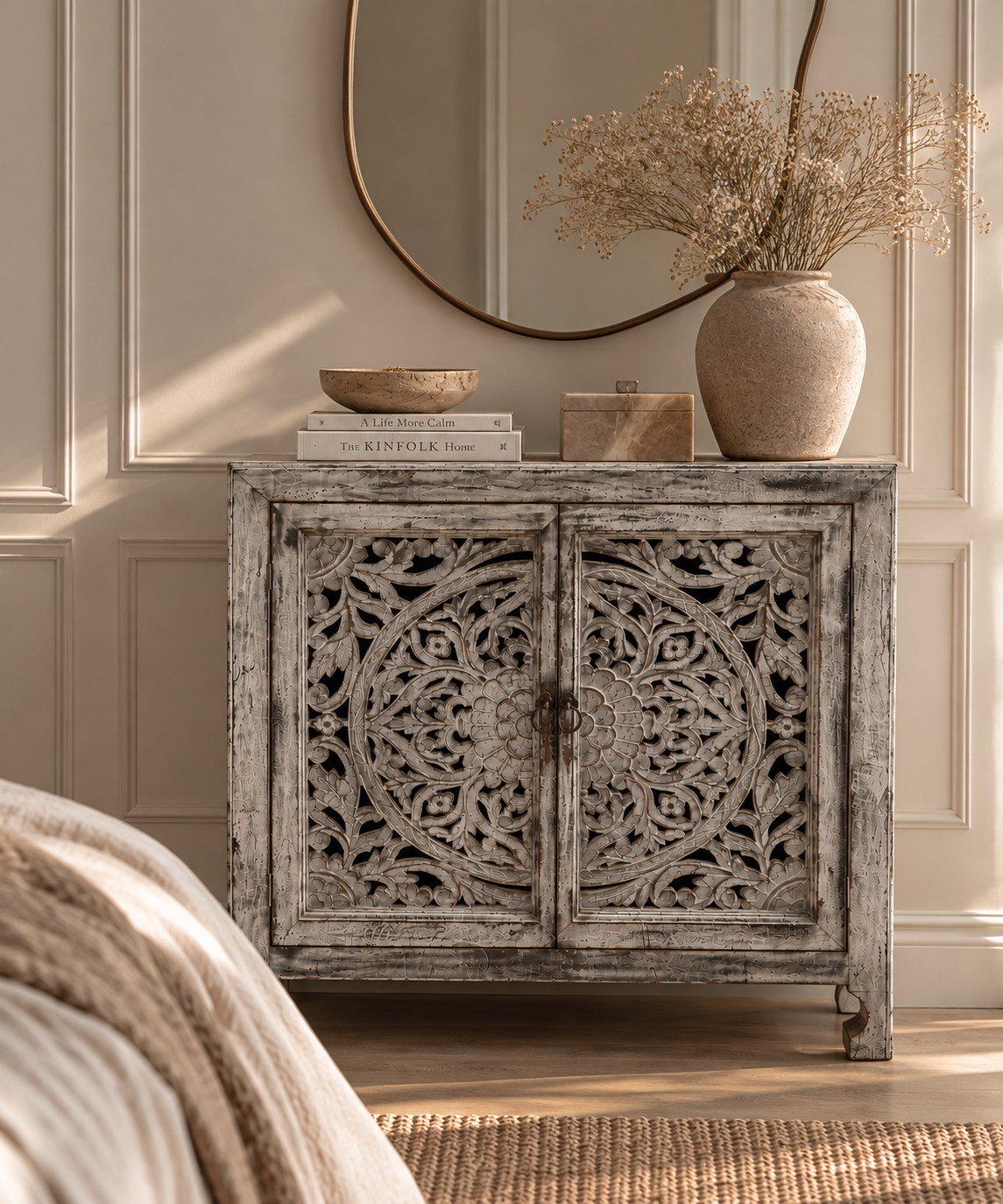 Buffet indien ancien en bois sculpté