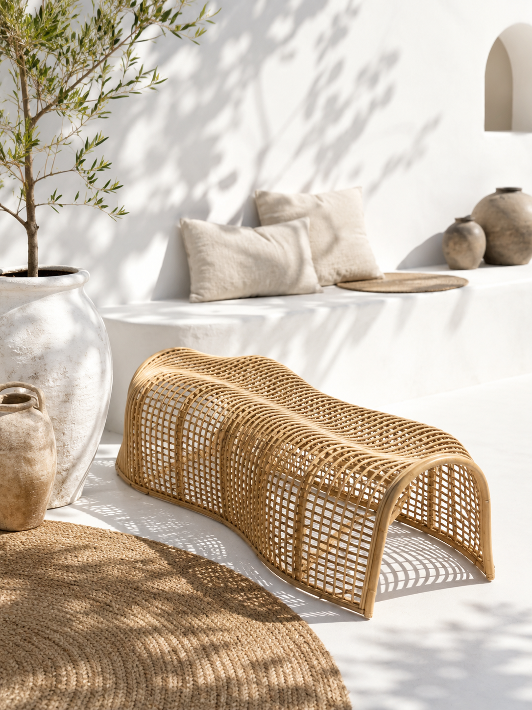 Banc Luma en rotin ondulé