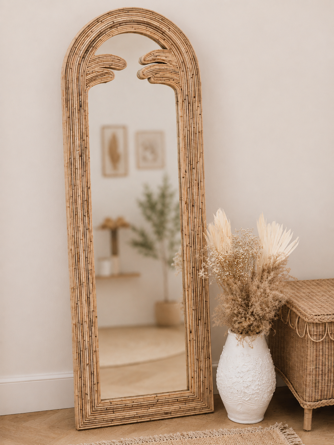 Miroir Palmiers XL en rotin