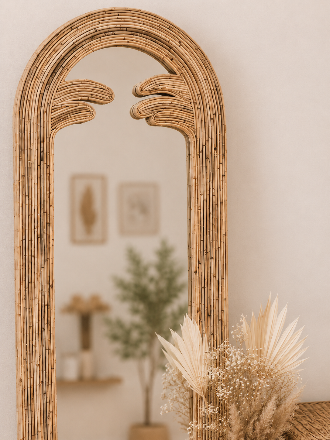 Miroir Palmiers XL en rotin