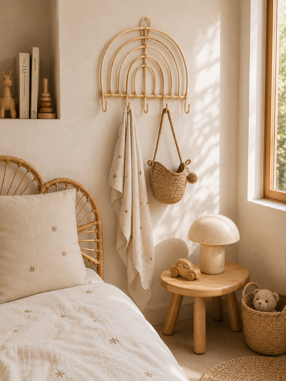Rainbow rattan coat hook
