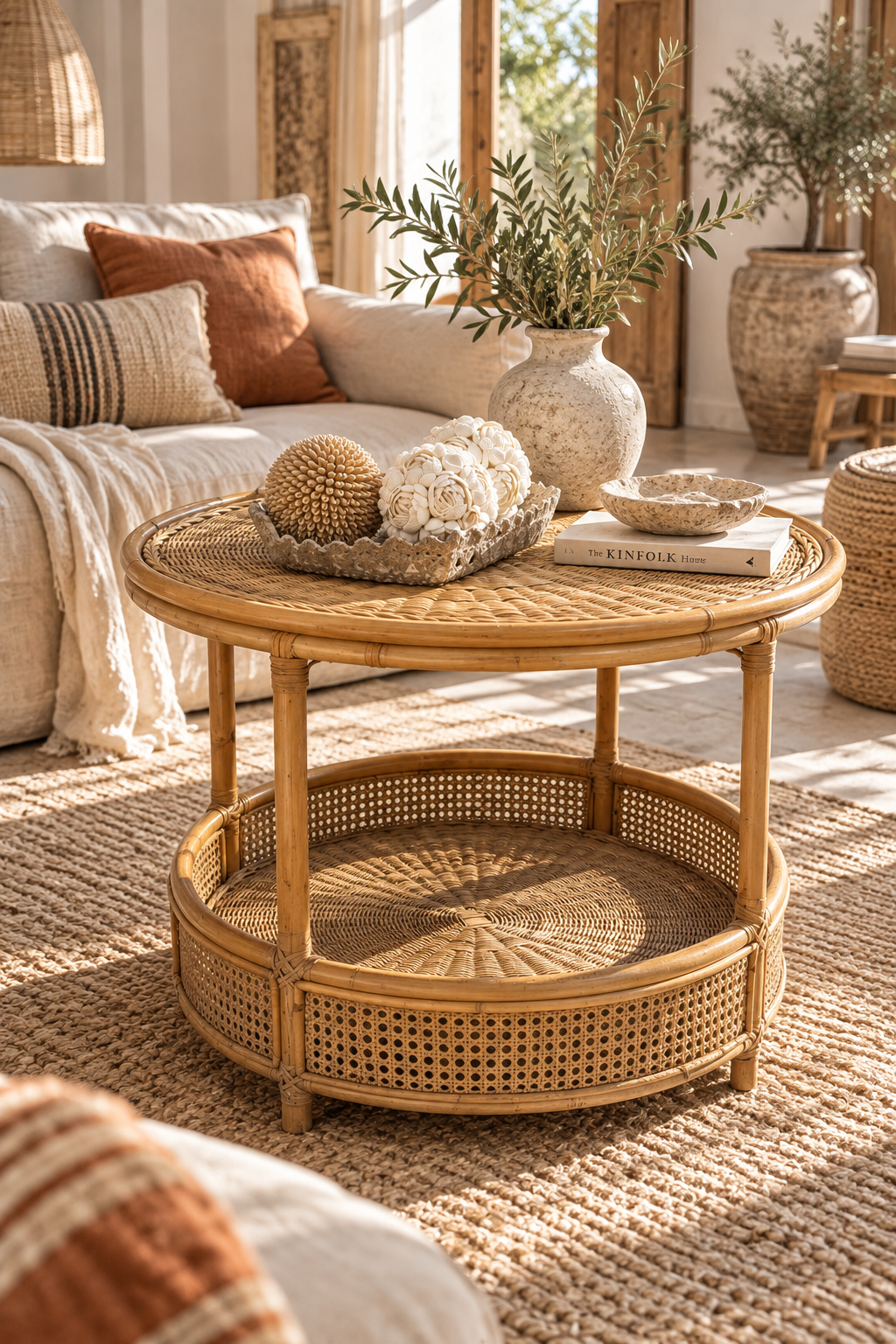Table basse ronde en rotin