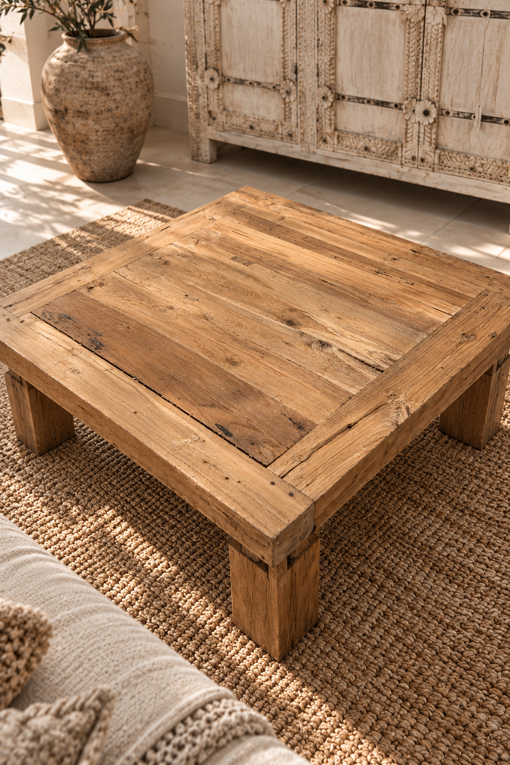 Table basse carrée en teck ancien de Bali