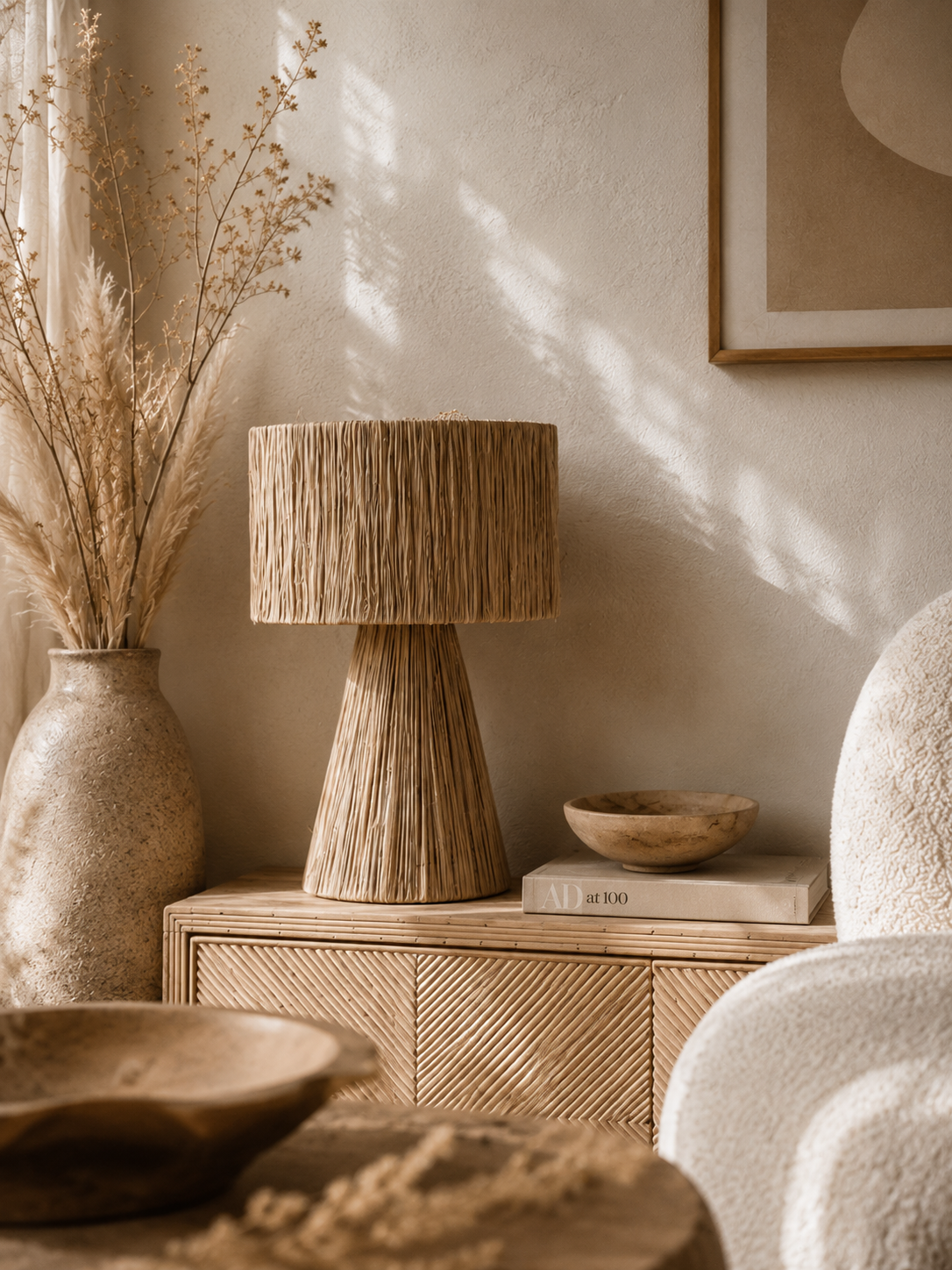 Lampe à poser en raphia Tali