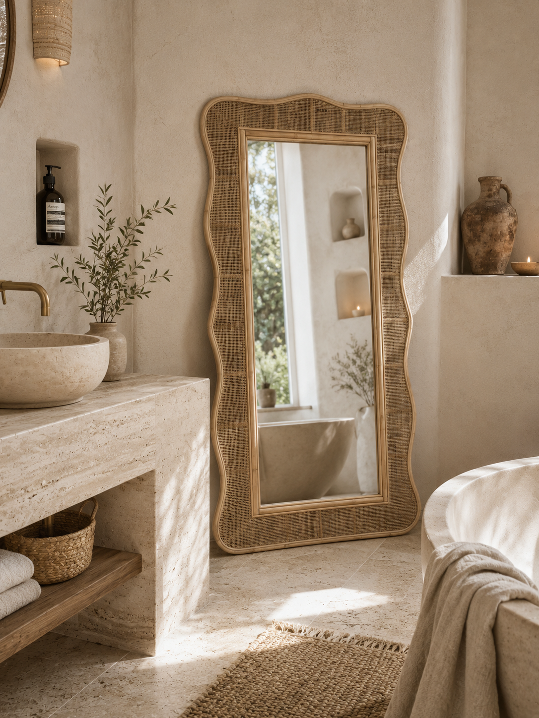 Miroir Wavy en rotin