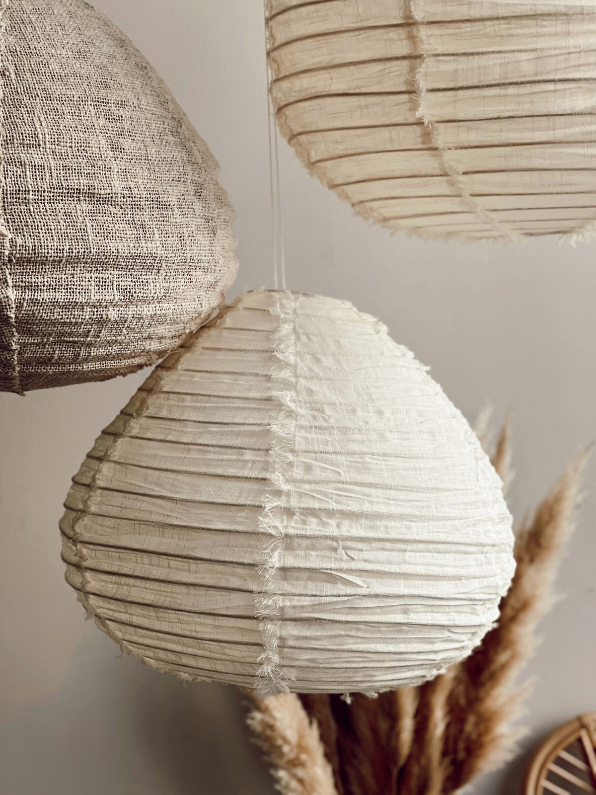 White Wabi Sabi linen hanging lamp