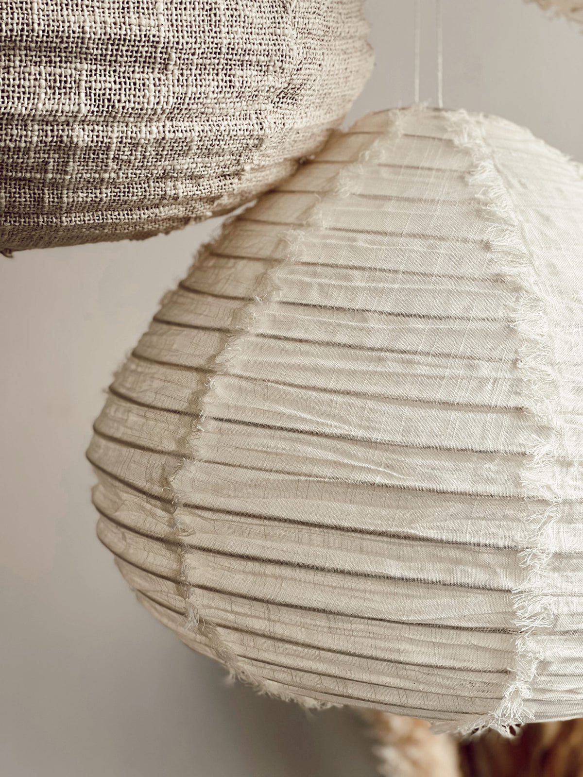 White Wabi Sabi linen hanging lamp