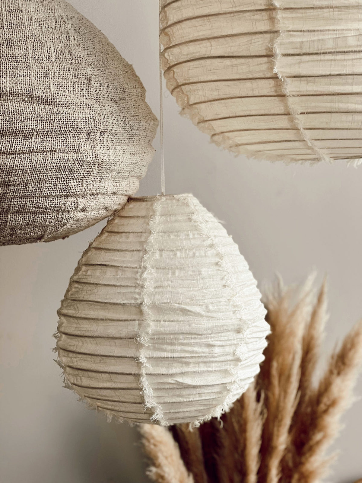 White Wabi Sabi linen hanging lamp