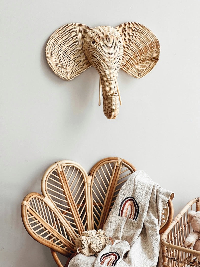 Rattan Elephant Head Wall Decor