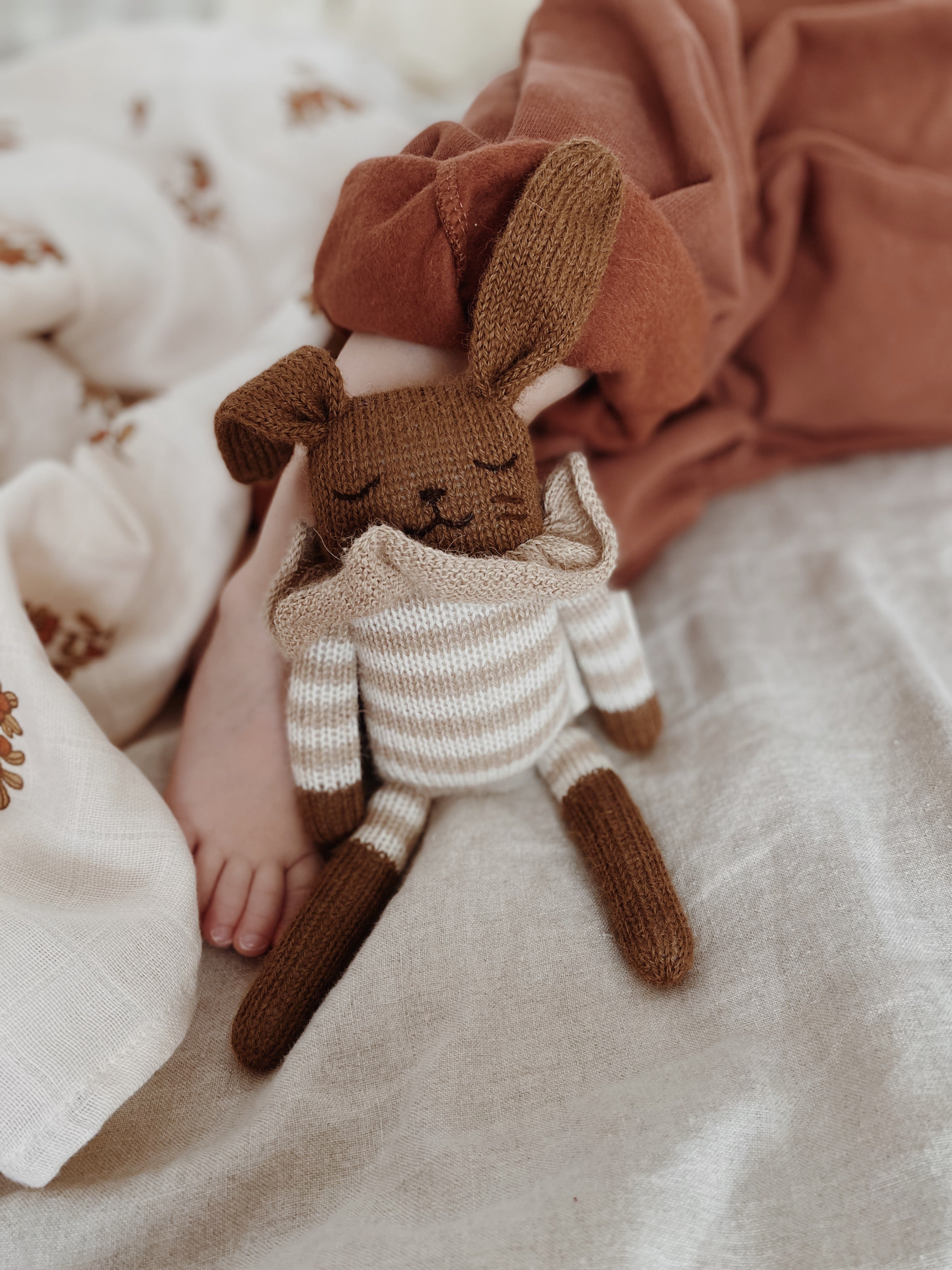 Rabbit soft toy | sand striped playsuit